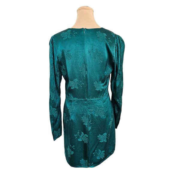 Lovers + Friends Emerald Green Satin Floral Long Sleeve Dress Sz M - Picture 6 of 12